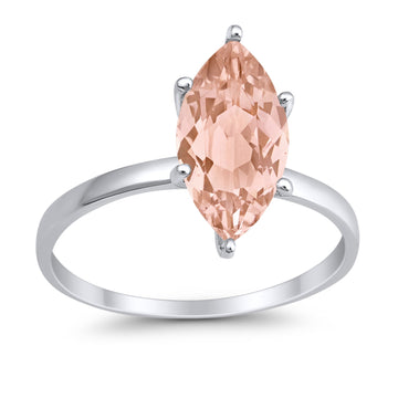 Solitaire Wedding Ring Marquise Simulated Morganite CZ 925 Sterling Silver